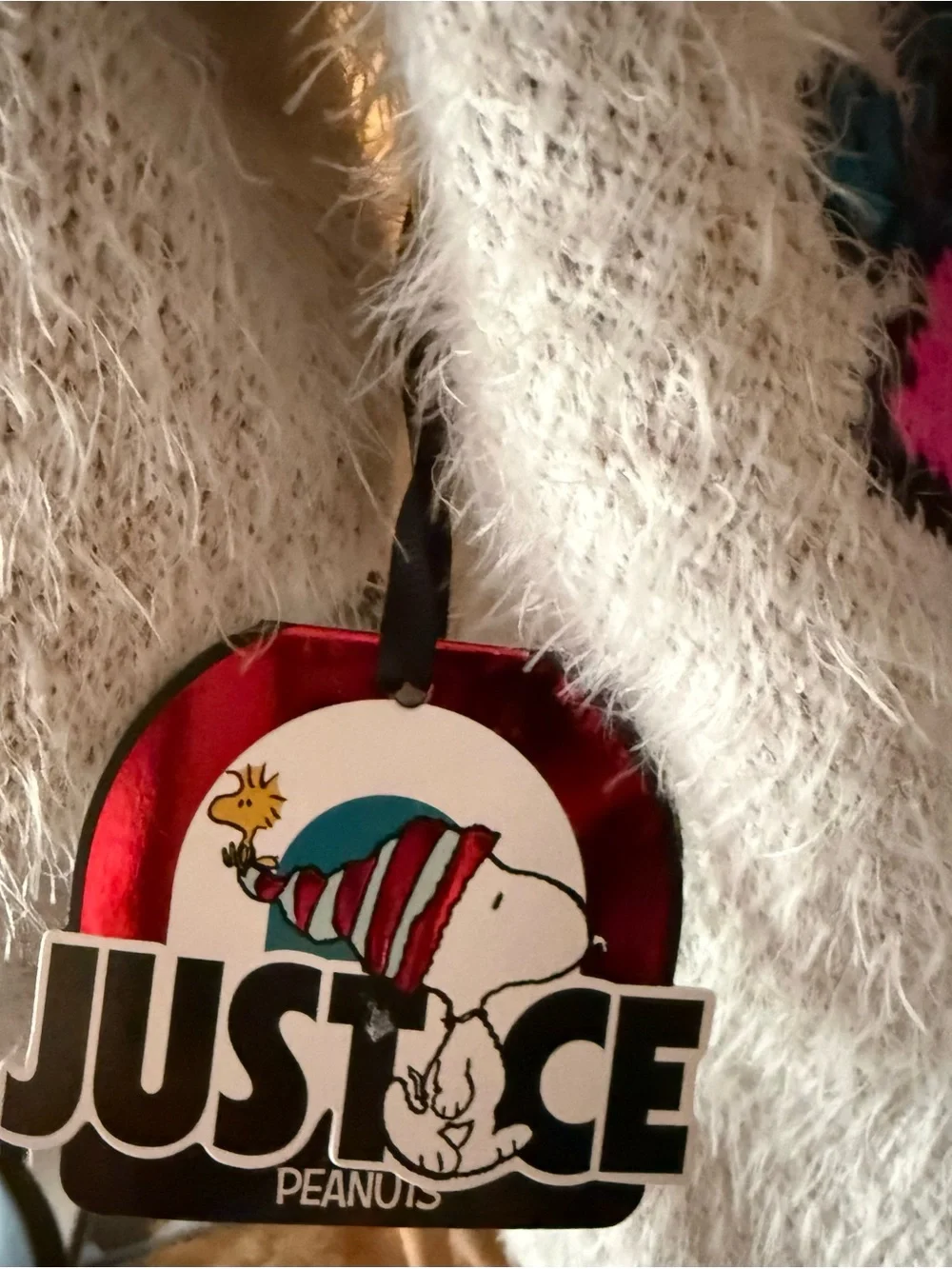 JUSTICE White Fuzzy Cartoon Snoopy Crewneck Sweater. Super soft!